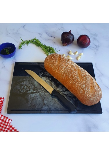 Kanallı Cam Kesme Tablası | Doğal Taş Desenli | 25cm x 35cm