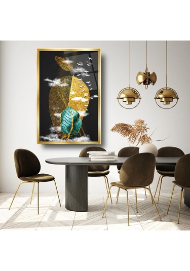 Gold Yapraklar Cam Tablo Hediyelik, Dekoratif, Ofis, Mutfak