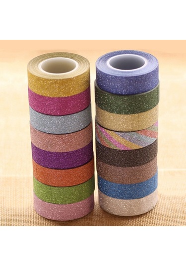 Flash Washi Sticky Paper Tape Label Dıy Decorative Tape, Length: 10m Gül Kırmızısı Diğer