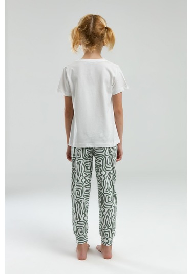 Arnetta 3303 Kız Çocuk Desenli Bisiklet Yaka Şortlu Kısa Kol Pijama Takım Yeşil