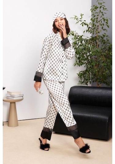 Pierre Cardin 1300 Kadın Biyeli Saten Pijama Takımı Siyah