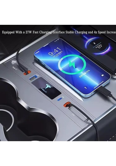 Maoyaya 2021-2023 Tesla Model 3/Y İçin Type C Ve Teleskopik , Merkezi Akıllı Hub Hızlı Şarj