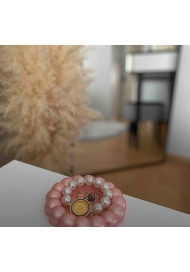 Sedefli Bubble Dekoratif Tabak Seti Takı Tabağı Pembe/beyaz
