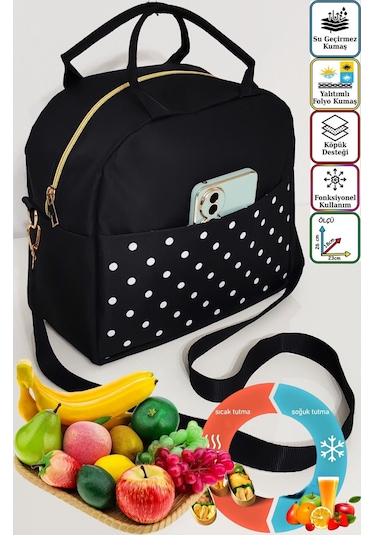 Anne Bebek Askılı Taşıma Çantası Isı Yalıtımlı Termal Yemek, Mama, Beslenme, Gıda Çantası Siyah - Beyaz