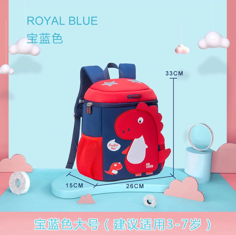 Padalink Küçük Çocuklar İçin Toksik Olmayan, Dayanıklı, Hafif Dinozor Desenli Okul Çantası - Mavi Büyük Boy 1-6 Yaş Çok Renkli