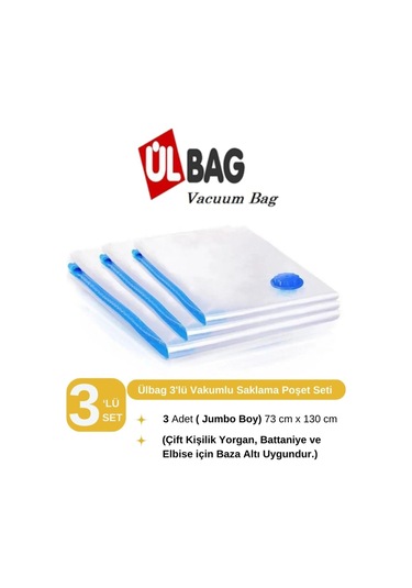3 Adet 73cm X 130 Cm Vakumlu Poşet- Vakumlu Hurç - Vakumlu Poşet Seti Şeffaf