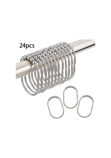 24 Adet Krom Kaplamalı Duş Perdesi Kancası Halkası, Banyo Duş Perdesi Kancası Duş Barı İçin Uygundur Gümüş