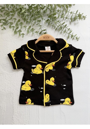 Ördek Baskılı Yazlık Pijama Takımı -1162 Siyah
