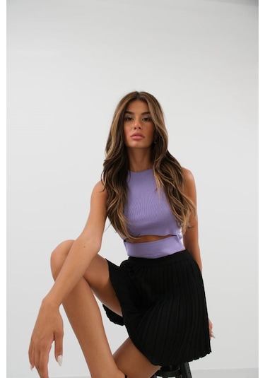 Pencere Detay Triko Bluz LILA