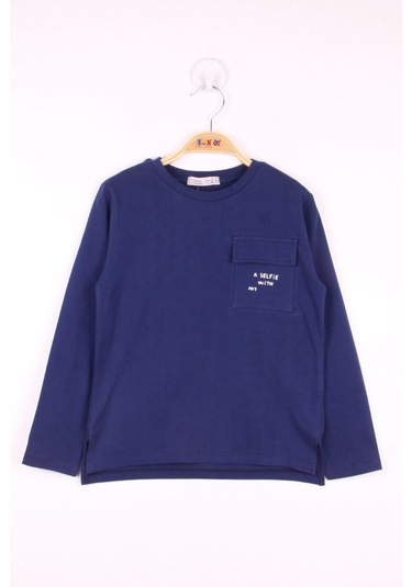 Toontoy Erkek Çocuk Cepli Düz T-shirt Lacivert