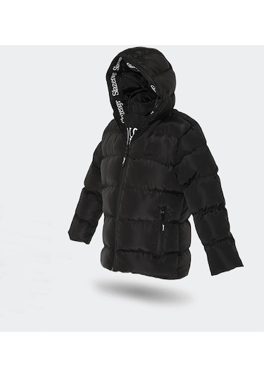 Slazenger NEONS Çocuk Kapüşonlu Şişme Siyah Mont & Kaban