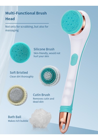 Yifomall Pink Elektrikli Banyo Fırçası: 4 Farklı Başlı, 2 Hızlı, Uzun Kolu, Ipx7 Su Geçirmez, Vücut Temizleme Ve Masaj Ae-8382 Çok Renkli