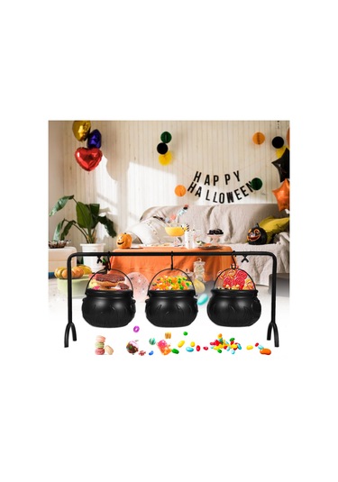 Yunboo 3'lü Demir-pp Halloween Saklama Kovaları, 56.5cm Braket Ve Kanca Seti, Siyah Siyah