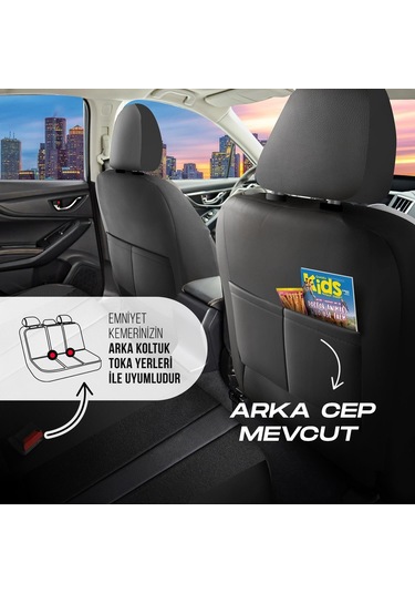 Panda Kapadokya Serisi Jakar Kumaş Oto Koltuk Kılıfı Tam Set Siyah - Kırmızı