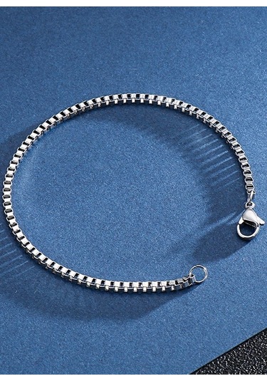 Küp Model Spor Erkek Çelik Bileklik Künye Zincir  Eck21B Beyaz