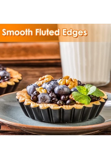 Bloomnest 12 Parça 4 İnç Mini Tart Tavaları, Yapışmaz Çıkarılabilir Altlı Tart Kalıpları, Pişirme Seti Siyah