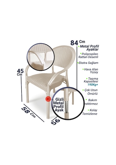 Bahex Bambu 4lü Set Rattan Kollu Bahçe Sandalye Koltuk 4ad Cappcn Cappuccino