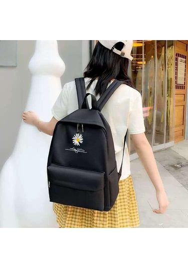 "taze Krizantem Okul Çantası: Kız Öğrenciler İçin Büyük Kapasiteli Kore Tarzı Sırt Çantası, Ortaokul Ve Lise İçin İdeal." Siyah