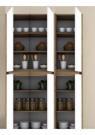 Umg Mobilya Ultra Çok Amaçlı 6 Kapaklı Mutfak Dolabı, Ayakkabılık, Banyo Dolabı, Kiler Dolabı Patentli Beyaz - Meşe