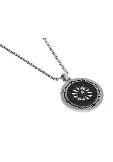 Erkek Roma Rakam Detay Çelik Kolye Gümüş