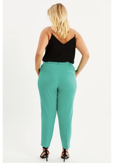 Cep Detaylı Kemerli Klasik Pantolon-1602 Yeşil