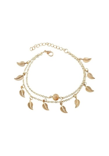 Novahub Altın Çift Katmanlı Yapraklar Charm Halhal Ayak Zinciri Yaz Kadın Sandal Ayak Bileği Bilezik Altın Altın