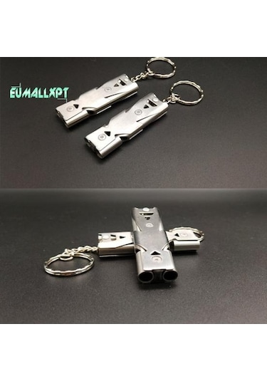 Siyah Taşınabilir Paslanmaz Çelik Çift Borulu Mini - Yüksek Desibel Hayatta Kalma Anahtarlık Düdüğü Siyah