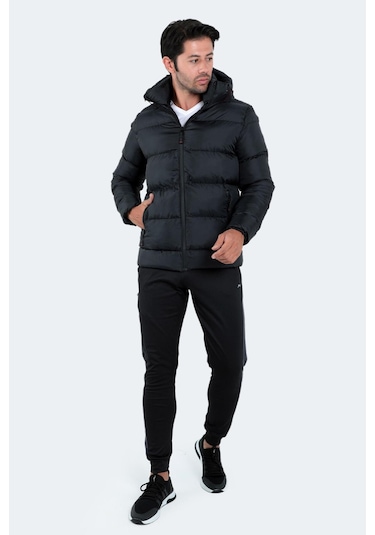 Slazenger HANK Erkek Kapüşonlu Şişme Siyah Mont & Kaban