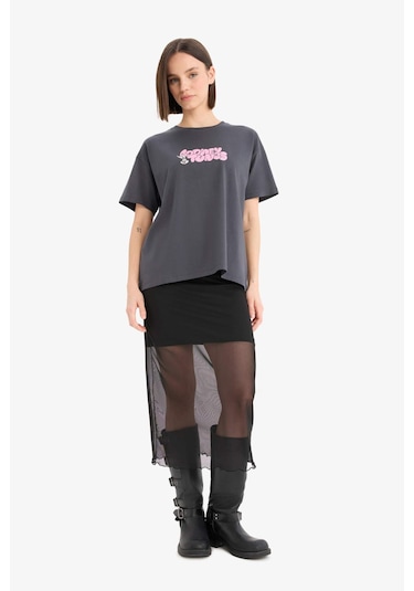 Defacto Coool Looney Tunes Oversize Geniş Kalıp Sırt Baskılı Kısa Kollu Tişört E9847ax25auar191 Antrasit