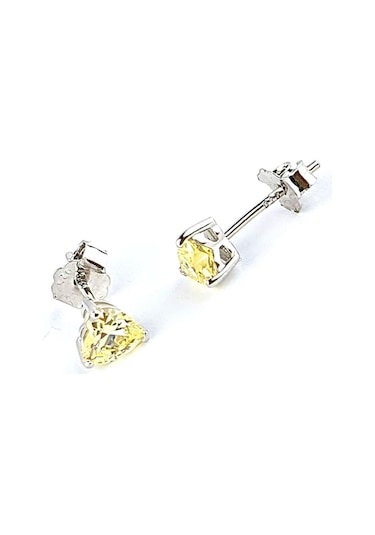 Sky Diamond Yellow Sitrin Taşlı Minimal Kalp Küpe Gümüş