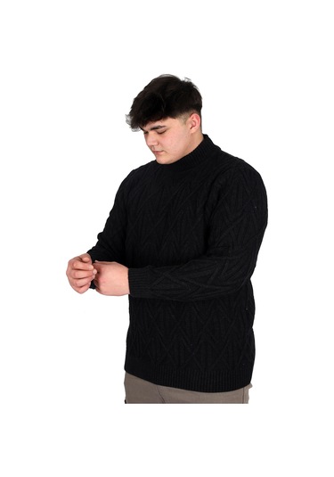 Mode Xl Büyük Beden Erkek Kazak Yarım Balıkçı Yaka Infınıty 24212 Siyah Siyah