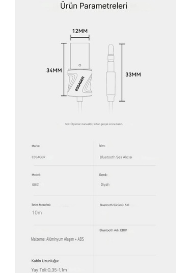 Bluetooth 5.0 Aux 3.5 Mm Araç Kiti Yeni Nesil Şık Hızlı Son Nesil