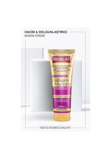Bioblas Keratin Kolajen Saç Bakım Kremi 250 Ml - Onarıcı, Dolgunlaştırıcı, Kolay Tarama