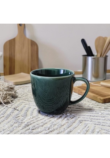 Vintage Seramik Kahve Kupası Koyu Yeşil