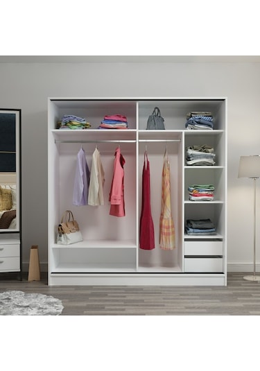 Minarmobilya Minar Kale 2 Kapaklı Sürgülü Dolap 180 Cm - Beyaz