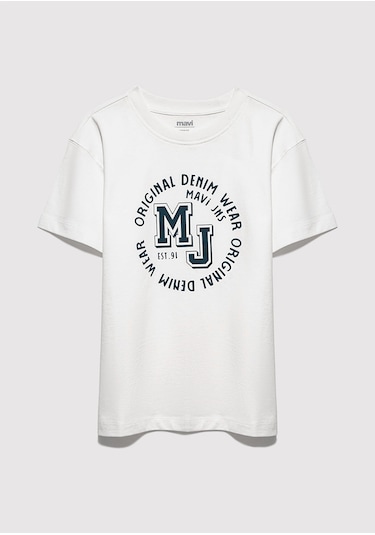 Mavi - Mj Logo Baskılı Ekru Tişört 6610395-70057 Ekru