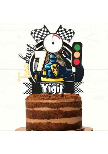 Go Kart Karting Temalı Erkek Çocuk Doğum Günü İsme Özel 3d Pasta Süsü Cake Topper Çocuk