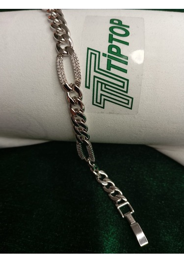 Tiptop/ Gümüş Renk Zincir Model Zirkon Taşlı Bileklik Gümüş