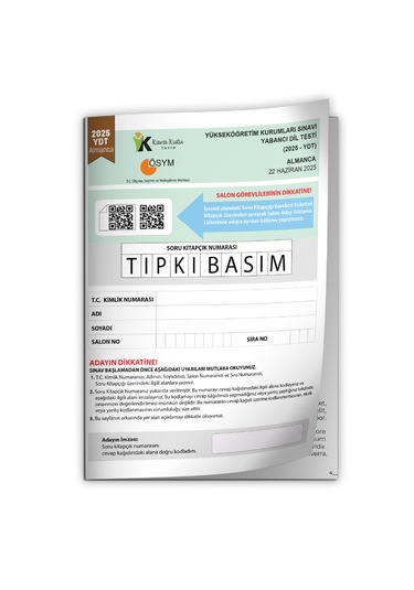 2025 Yks Ydt Almanca Ösym Tıpkı Basım Çıkmış Soru Deneme Kitapçığı Türkiye Geneli