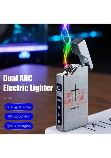 Trendooze Şarjlı Sunshine022 Elektronik Çakmak Gri Rüzgar Geçirmez Çift Arklı Usb-c Gri