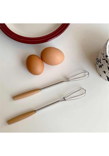 Yunboo Ahşap Saplı Paslanmaz Çelik Mini Kek Çırpıcı - 20.5 Cm, Evde Pastane Kalitesi Karışımlar Diğer