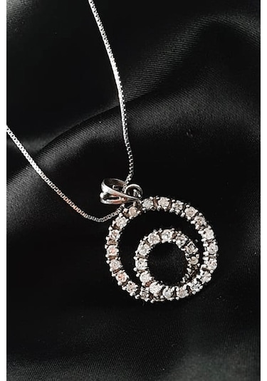 Zirkon Taş Detaylı Italyan Tasarımı 925 Ayar Gümüş Lüks Spiral Ko