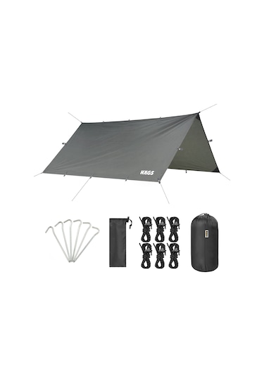 Haegs Tarp Gölgelik Tente, Taşınabilir Örtü Branda Çok İşlevli Outdoor Açık Hava Kamp Seyahat Tente Branda Güneşlik Karavan Tente Yan Çadır Gölgelik - 300x400 Cm - Gri