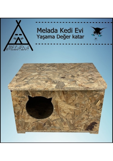 Melada Kedi Evi Dış Ortam Uygun Ahşap Kedi Evi Osb 50x35x30 Cm