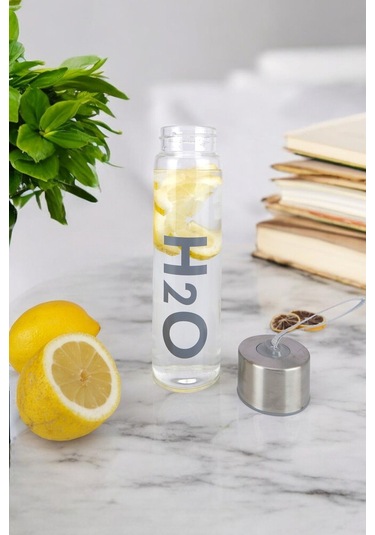 Digithome H2o Metal Kapaklı Cam Matara Gri - H2o81454 C1-1-18