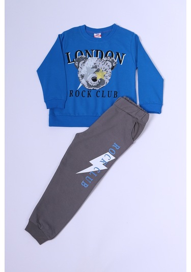 Erkek Çocuk Eşofman Takımı Baskılı Ribanalı C35 Mavi