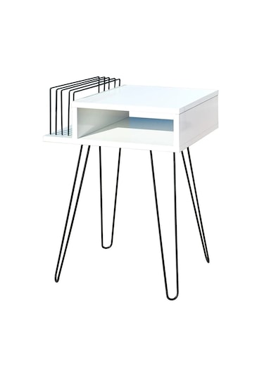 Beyaz Plak Ve Pikap Sehpası Metal Ayaklı