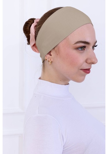 Kaymayan Silikonlu Bandana Bone Krem - Kadın Tesettür Dikişsiz Kaymaz Geçme - Sportif Saç Bandı Krem