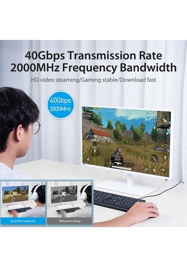 Pazly Ventıon Cat8 Ağ Kablosu 40gbps 2000mhz Sftp Çift Koruma Tam Bakır Altın Kaplı Rj45 Oyuncu İçin 1m İkabf