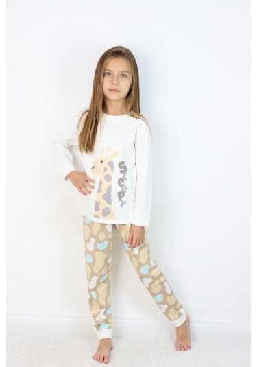 Kız Çocuk Orta Kalınlıkta Basic Baskılı Pijama Takımı Gri